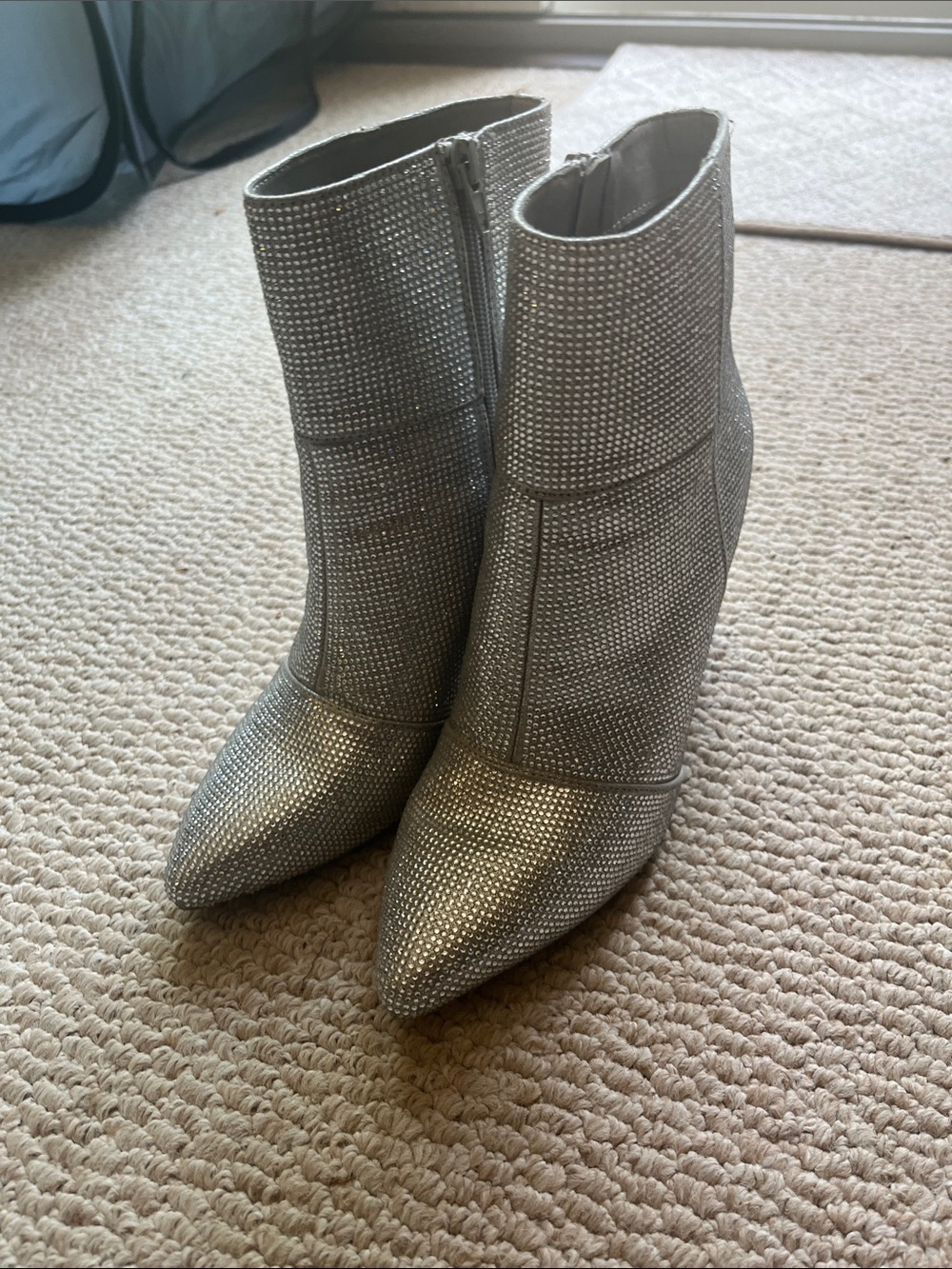 Sparkling Silver Pointed Toe Ankle Boots